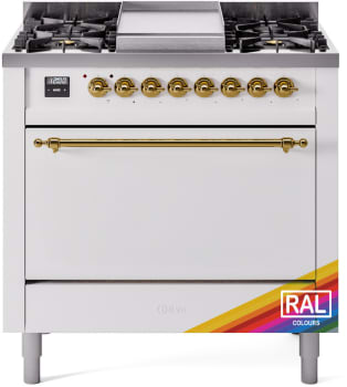 Ilve Nostalgie II Collection UP36FQNMPRAGLP - 36 Inch Freestanding Dual Fuel Range in Front View