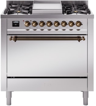 Ilve Nostalgie II Collection UP36FQNMPSSB - 36 Inch Freestanding Dual Fuel Range in Front View