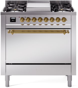 Ilve Nostalgie II Collection UP36FQNMPSSG - 36 Inch Freestanding Dual Fuel Range in Front View