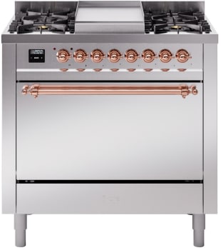 Ilve Nostalgie II Collection UP36FQNMPSSP - 36 Inch Freestanding Dual Fuel Range in Front View