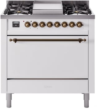 Ilve Nostalgie II Collection UP36FQNMPWHBLP - 36 Inch Freestanding Dual Fuel Range in Front View
