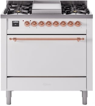 Ilve Nostalgie II Collection UP36FQNMPWHPLP - 36 Inch Freestanding Dual Fuel Range in Front View