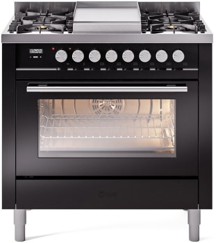 Ilve Professional Plus II UP36FWMPBK - 36 Inch Triple Glass Door Freestanding Dual Fuel Range with 6 Sealed Burner and Griddle