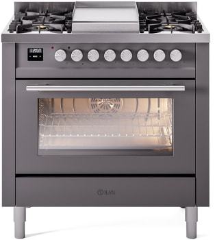 Ilve Professional Plus II UP36FWMPMG - 36 Inch Triple Glass Door Freestanding Dual Fuel Range with 6 Sealed Burner and Griddle