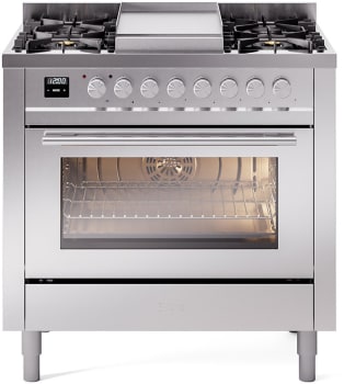 Ilve Professional Plus II UP36FWMPSS - 36 Inch Triple Glass Door Freestanding Dual Fuel Range with 6 Sealed Burner and Griddle