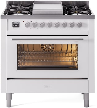 Ilve Professional Plus II UP36FWMPWH - 36 Inch Triple Glass Door Freestanding Dual Fuel Range with 6 Sealed Burner and Griddle