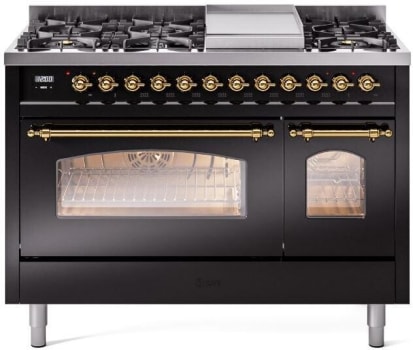 Ilve Nostalgie II Collection UP48FNMPBKGLP - 48 Inch Freestanding Dual Fuel Range in Front View