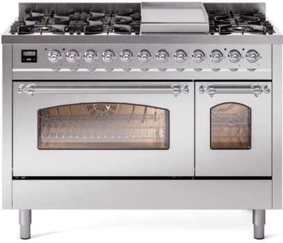 Ilve Nostalgie II Collection UP48FNMPSSCLP - 48 Inch Freestanding Dual Fuel Range in Front View