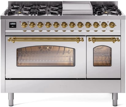 Ilve Nostalgie II Collection UP48FNMPSSGLP - 48 Inch Freestanding Dual Fuel Range in Front View
