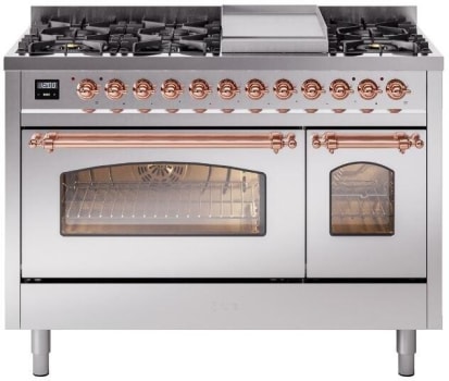 Ilve Nostalgie II Collection UP48FNMPSSPLP - 48 Inch Freestanding Dual Fuel Range in Front View