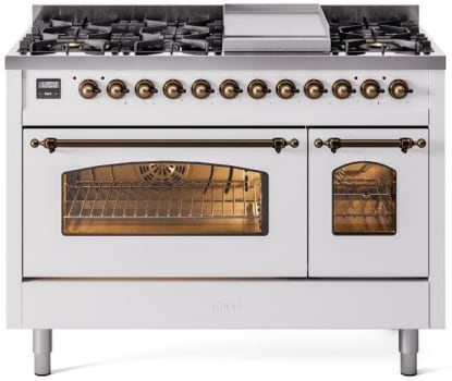 Ilve Nostalgie II Collection UP48FNMPWHBLP - 48 Inch Freestanding Dual Fuel Range in Front View