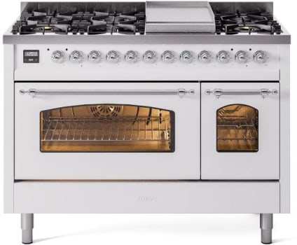 Ilve Nostalgie II Collection UP48FNMPWHCLP - 48 Inch Freestanding Dual Fuel Range in Front View