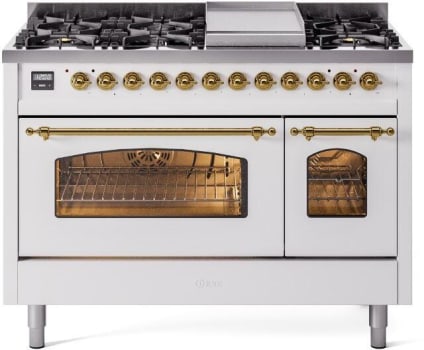 Ilve Nostalgie II Collection UP48FNMPWHGLP - 48 Inch Freestanding Dual Fuel Range in Front View