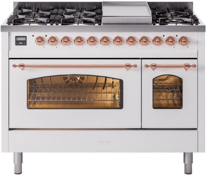 Ilve Nostalgie II Collection UP48FNMPWHPLP - 48 Inch Freestanding Dual Fuel Range in Front View