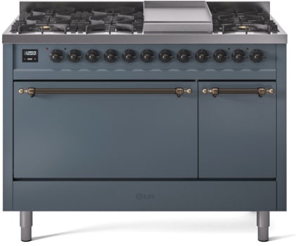 Ilve Nostalgie II Collection UP48FQNMPBGBLP - 48 Inch Freestanding Dual Fuel Range in Front View