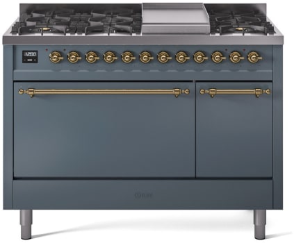 Ilve Nostalgie II Collection UP48FQNMPBGGLP - 48 Inch Freestanding Dual Fuel Range in Front View