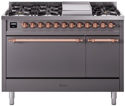 Ilve Nostalgie II Collection UP48FQNMPMGPLP - 48 Inch Freestanding Dual Fuel Range in Front View