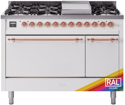 Ilve Nostalgie II Collection UP48FQNMPRAPLP - 48 Inch Freestanding Dual Fuel Range in Front View