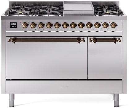 Ilve Nostalgie II Collection UP48FQNMPSSBLP - 48 Inch Freestanding Dual Fuel Range in Front View