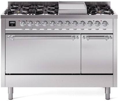 Ilve Nostalgie II Collection UP48FQNMPSSCLP - 48 Inch Freestanding Dual Fuel Range in Front View