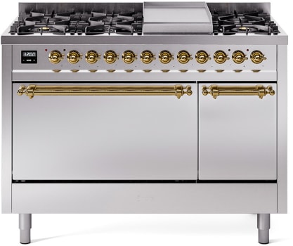 Ilve Nostalgie II Collection UP48FQNMPSSGLP - 48 Inch Freestanding Dual Fuel Range in Front View