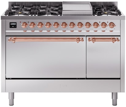 Ilve Nostalgie II Collection UP48FQNMPSSPLP - 48 Inch Freestanding Dual Fuel Range in Front View