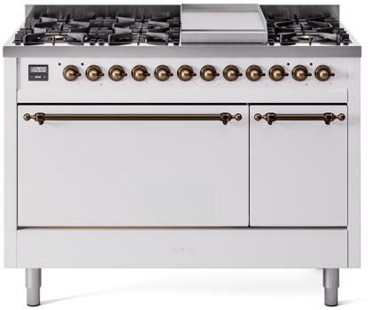 Ilve Nostalgie II Collection UP48FQNMPWHBLP - 48 Inch Freestanding Dual Fuel Range in Front View
