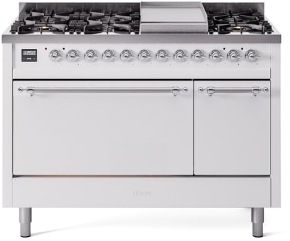 Ilve Nostalgie II Collection UP48FQNMPWHCLP - 48 Inch Freestanding Dual Fuel Range in Front View