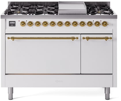 Ilve Nostalgie II Collection UP48FQNMPWHGLP - 48 Inch Freestanding Dual Fuel Range in Front View