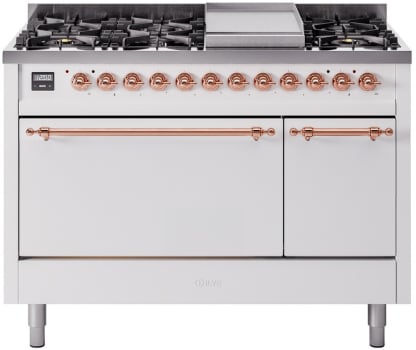 Ilve Nostalgie II Collection UP48FQNMPWHPLP - 48 Inch Freestanding Dual Fuel Range in Front View