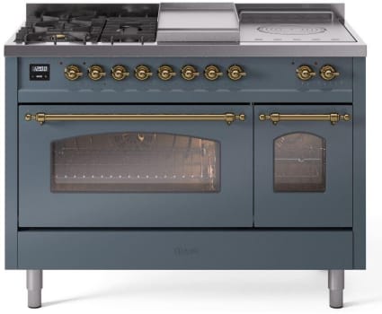Ilve Nostalgie II Collection UP48FSNMPBGGLP - 48 Inch Freestanding Dual Fuel Range in Front View
