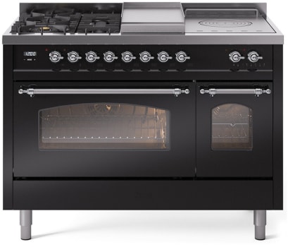 Ilve Nostalgie II Collection UP48FSNMPBKCLP - 48 Inch Freestanding Dual Fuel Range in Front View