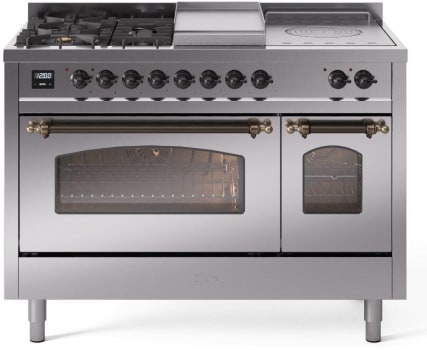 Ilve Nostalgie II Collection UP48FSNMPSSB - 48 Inch Freestanding Dual Fuel Range in Front View
