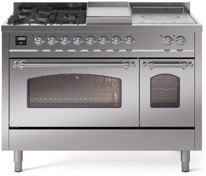 Ilve Nostalgie II Collection UP48FSNMPSSCLP - 48 Inch Freestanding Dual Fuel Range in Front View