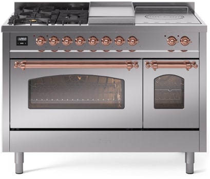 Ilve Nostalgie II Collection UP48FSNMPSSP - 48 Inch Freestanding Dual Fuel Range in Front View