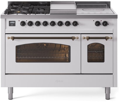 Ilve Nostalgie II Collection UP48FSNMPWHBLP - 48 Inch Freestanding Dual Fuel Range in Front View