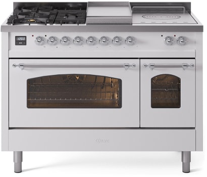 Ilve Nostalgie II Collection UP48FSNMPWHCLP - 48 Inch Freestanding Dual Fuel Range in Front View