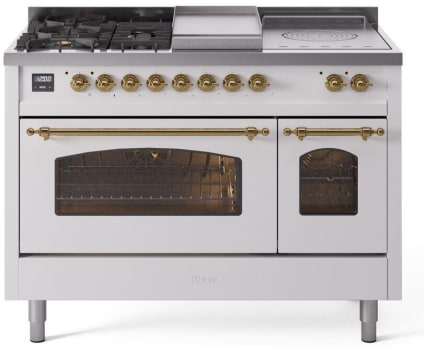Ilve Nostalgie II Collection UP48FSNMPWHGLP - 48 Inch Freestanding Dual Fuel Range in Front View
