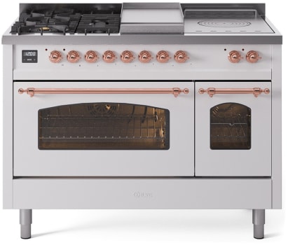Ilve Nostalgie II Collection UP48FSNMPWHPLP - 48 Inch Freestanding Dual Fuel Range in Front View