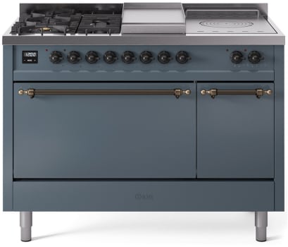 Ilve Nostalgie II Collection UP48FSQNMPBGBLP - 48 Inch Freestanding Dual Fuel Range in Front View