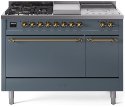Ilve Nostalgie II Collection UP48FSQNMPBGGLP - 48 Inch Freestanding Dual Fuel Range in Front View