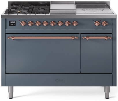 Ilve Nostalgie II Collection UP48FSQNMPBGP - 48 Inch Freestanding Dual Fuel Range in Front View