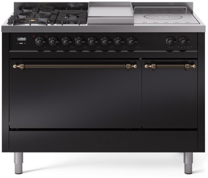 Ilve Nostalgie II Collection UP48FSQNMPBKBLP - 48 Inch Freestanding Dual Fuel Range in Front View