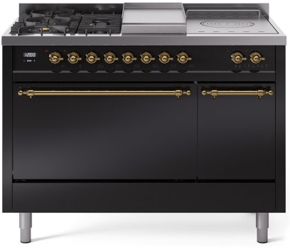 Ilve Nostalgie II Collection UP48FSQNMPBKGLP - 48 Inch Freestanding Dual Fuel Range in Front View