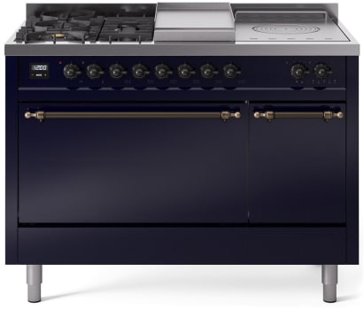 Ilve Nostalgie II Collection UP48FSQNMPMBBLP - 48 Inch Freestanding Dual Fuel Range in Front View