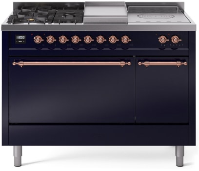 Ilve Nostalgie II Collection UP48FSQNMPMBPLP - 48 Inch Freestanding Dual Fuel Range in Front View