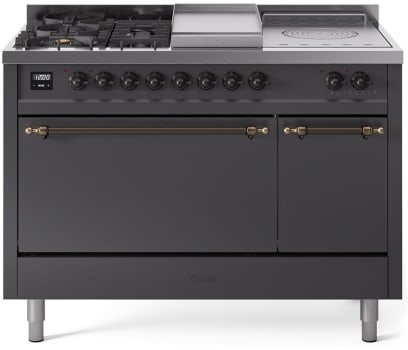 Ilve Nostalgie II Collection UP48FSQNMPMGBLP - 48 Inch Freestanding Dual Fuel Range in Front View