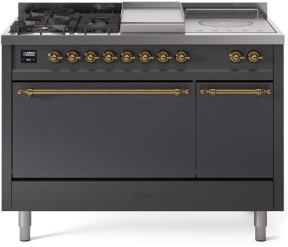 Ilve Nostalgie II Collection UP48FSQNMPMGGLP - 48 Inch Freestanding Dual Fuel Range in Front View