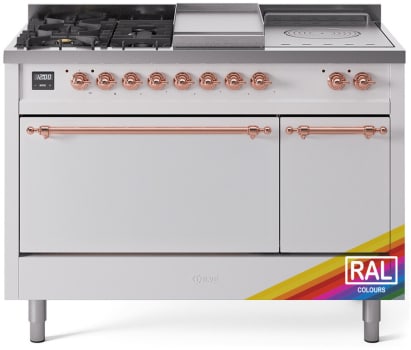 Ilve Nostalgie II Collection UP48FSQNMPRAPLP - 48 Inch Freestanding Dual Fuel Range in Front View