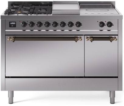 Ilve Nostalgie II Collection UP48FSQNMPSSBLP - 48 Inch Freestanding Dual Fuel Range in Front View